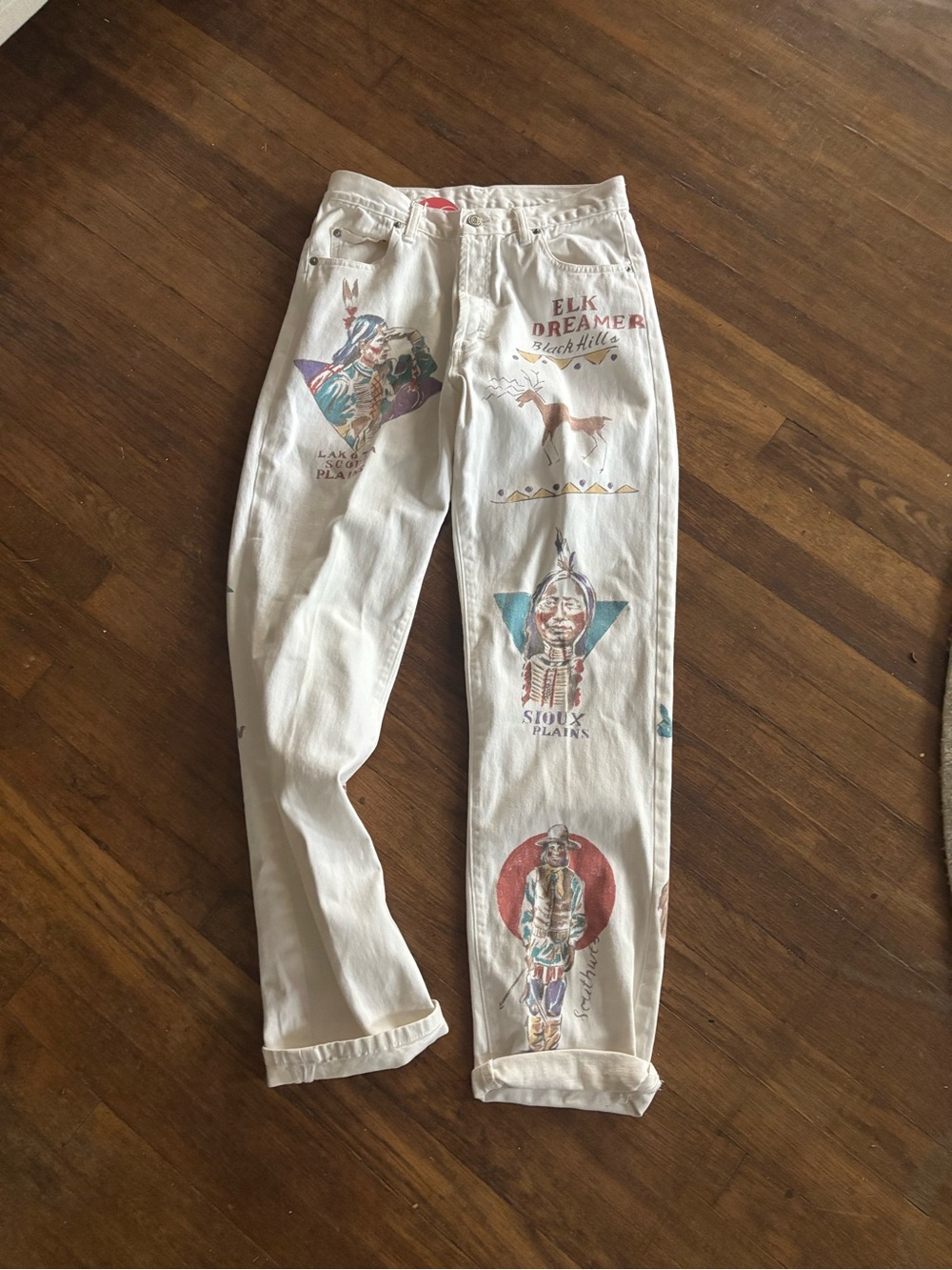 Ralph Lauren White Denim Pants with Brown Leather Patch